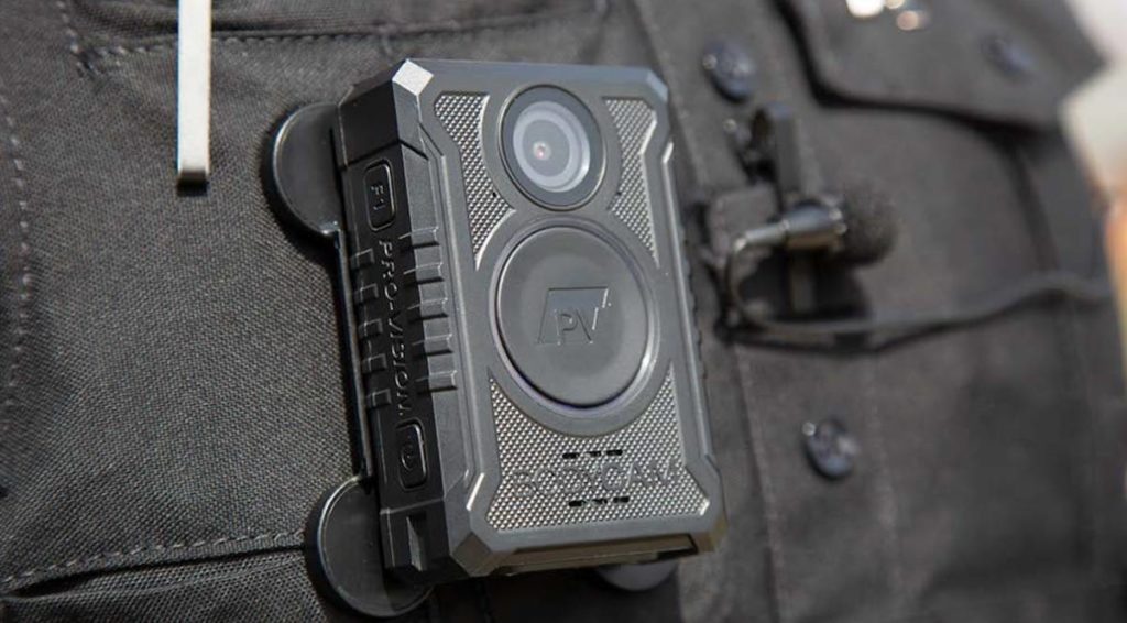 A Pro-Vision body camera properly affixed to an officer's uniform